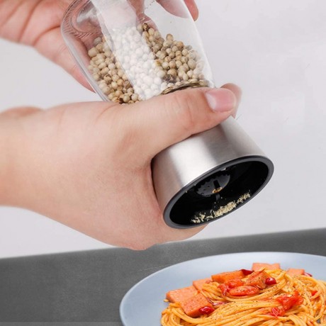 klm Professional Chef's Pepper Grinder Or Salt Shaker-The Best Wire Drawing Machine with Brushed Stainless Steel Ceramic Blades and Adjustable Thickness B08M63BCMD