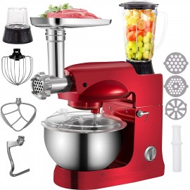VEVOR Stand Mixer,4 in 1 1000W Multifunctional Electric Kitchen Mixer 6-Speed Meat Grinder Juice Blender with 5.3QT Stainless Steel Bowl Hook Whisk and Beater Tilt-Head Dough Machine Red B08X2S85Z6