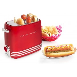 Nostalgia 2 Slot Hot Dog and Bun Toaster with Mini Tongs Hot Dog Toaster Works with Chicken Turkey Veggie Links Sausages and Brats Red B08XY5HZDJ