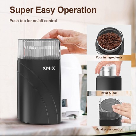 XMIX Coffee Grinder Electric Spice & Herb Grinder 12 Cup Capacity 200W Grinder for Spices Seeds and Nuts Splash-proof Lid 2 Removable Stainless Steel Bowls for Wet & Dry Grinding B0B3GHH65Q