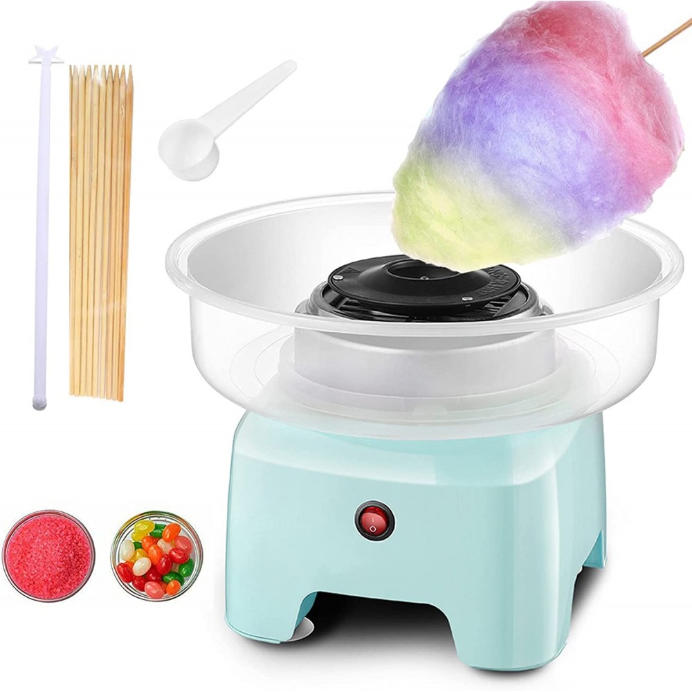 IUKOENTE Cotton Candy Maker Cotton Candy Machine for Kids,Efficient Electric Heating-Include Large Splash Guard 10 Cones and Sugar Scoops for Family Birthday Party and GiftBlue B09QKR4F6G