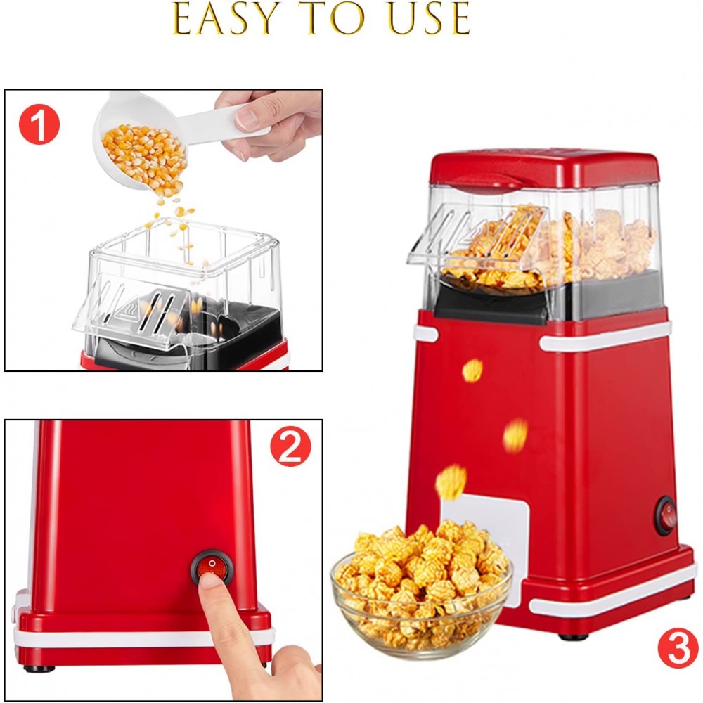 ffgg Hot Air Popcorn Maker 1200W Retro Popcorn Machine 95% Popping Rate 3 Minutes Fast Popcorn Popper Low-Calorie & BPA Free B09N8K55T7