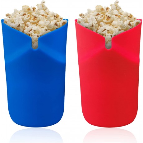 Happynessteam Single Serve Silicone Microwave Popcorn Popper Set of 2 Red & Blue Reusable Silicone Healthy Microwave Popcorn Bowl For Kids And Adults Handy Movie Night Collapsible Popcorn Snacks Bucket Set. B09QQ71JS9