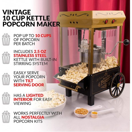 Nostalgia 2.5 oz Vintage Kettle Popcorn Maker Countertop Size Makes 10 Cups of Popcorn Features Stirring System and Title Serving Doors Measuring Cups Included B0B4PN27XD