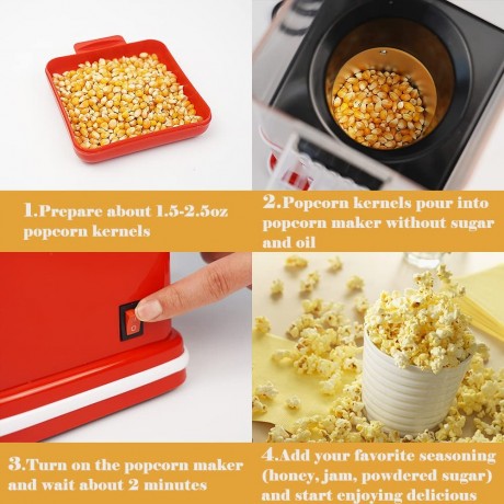 Popcorn Machine Hot Air Popper Popcorn Maker Retro Home 1200W,98%Explosion Rate Healthy No Oil,2-3 Minutes Fast Popcorn maker for Home Party B09TSG3W29