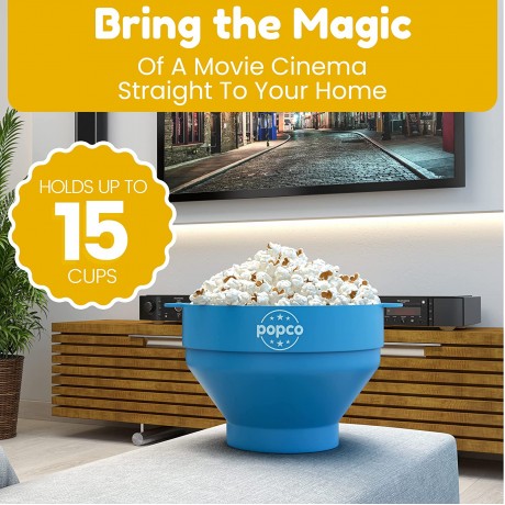 The Original Popco Silicone Microwave Popcorn Popper with Handles Silicone Popcorn Maker Collapsible Bowl Bpa Free and Dishwasher Safe 15 Colors Available Transparent Aqua B087QJPSNK