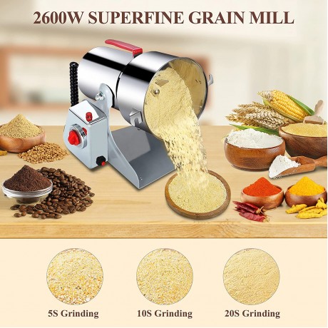 750g Commercial Spice Grinder Electric Grain Mill Grinder 2600W High Speed Pulverizer Stainless Steel Swing Type Dry Mill Machine for Kitchen Pepper Coffee Corn B08ZYWKH5L