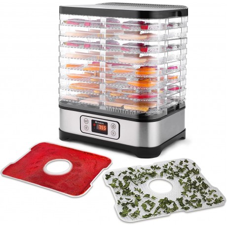 Homdox 8 Trays Food Dehydrator Machine with Fruit Roll Sheet Digital Timer and Temperature Control Dehydrators for Food and Jerky Meat Fruit Vegetable Herbs BPA Free 400 Watt Updated B07QXNSSJM