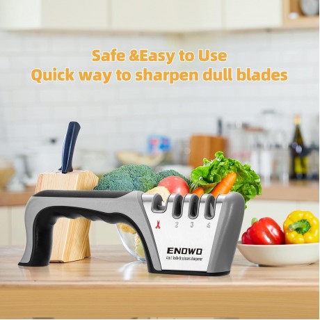 enowo Premium Knife Sharpeners,4 Stage Kitchen Knives Sharpener Helps Repair,Restore & Polish Straight-Edge Dull Knives & Sharpen Scissors Quickly and Safely,Easy to Use Blade Sharpener B093KM6VV8