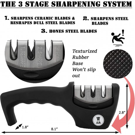 Knife Sharpeners for Steel and Ceramic Kitchen Knives Manual Handheld System to Safely Sharpen and Hone your Knife Includes Cut Resistant Glove and Blade Cloth Black B07F5Y8YFG