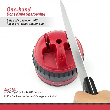 Safest Knife Sharpener One-Hand-Done-Sharpening Non Slip with Suction Cup Premium Knife Sharpen Tool for Straight Smooth Blades Knives Quick and Easy Kitchen Manual Sharpening for Razor Sharp,Red B08886PHG8