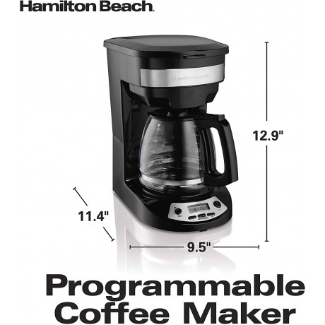 Hamilton Beach 12 Cup Programmable Coffee Maker Brew Options Glass Carafe 46299 Black with Stainless Accents B06XP4DKGL