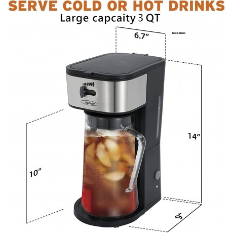 Iced Tea Maker Upgrade with 3 Quart Fruit Infusion Flavor Glass Pitcher Ice Tea Maker & Coffee Brewing System with Strength Selector Loose Tea Filter Brew Basket Perfect For Customized Fruit Tea Coffee and Flavored Water B09L7YMHKP