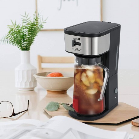 Iced Tea Maker Upgrade with 3 Quart Fruit Infusion Flavor Glass Pitcher Ice Tea Maker & Coffee Brewing System with Strength Selector Loose Tea Filter Brew Basket Perfect For Customized Fruit Tea Coffee and Flavored Water B09L7YMHKP