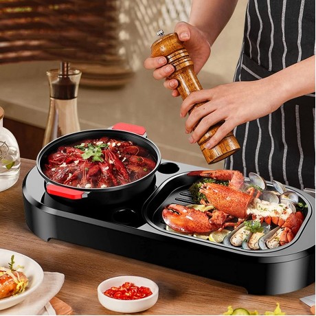 LXDZXY Pots,2 in 1 Portable Electric Hot Pot Grill Large Capacity Multifunctional Non-Stick Portable Electric Barbecue Stove Multi-Function Separation Hot Pot Grill Pan,Double Pot Single Pot B09N73HCXW