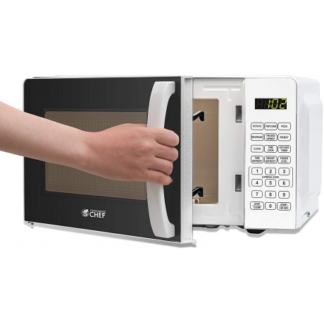 Commercial Chef 0.7 cu. ft. Countertop Microwave Oven 700 Watts Small Compact Size 10 Power Levels 6 Easy One Touch Presets with Popcorn Button Removable Turntable Child Lock B0913L8CG4