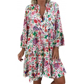 TWGONE Tunic Tops for Women 3 4 Sleeve Boho Loose Print Three Quarter Sleeve Mini Summer Dress B07WJ4354T