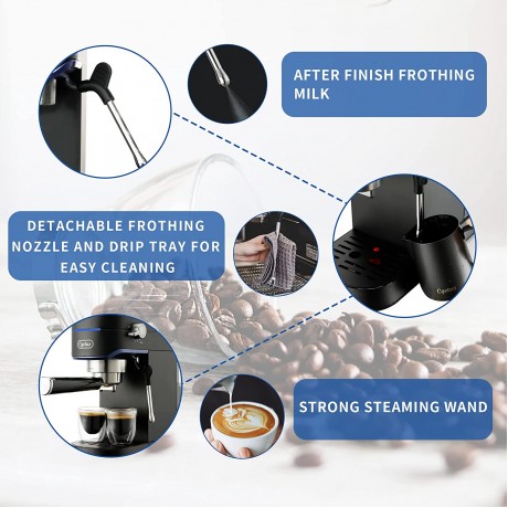 CYETUS Espresso Machine for Home Barista CYK7602 Milk Steam Frother Wand for Espresso Cappuccino and Latte Black B09JNQ55B9