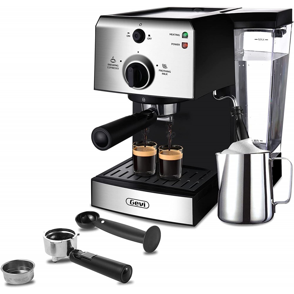 Gevi Espresso Machines 15 Bar Fast Heating Cappuccino Coffee Maker with Foaming Milk Frother Wand for Espresso Latte Machiato 1.25L Removable Water Tank Double Temperature Control System 1350W B09QQG6G6R