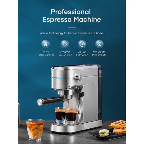 HOUSNAT Espresso Machine 20 Bar Espresso and Cappuccino Maker with Milk Frother Steam Wand Professional Espresso Coffee Machine for Cappuccino and Latte Compact Design Brushed Stainless Steel B09TK7PNQM