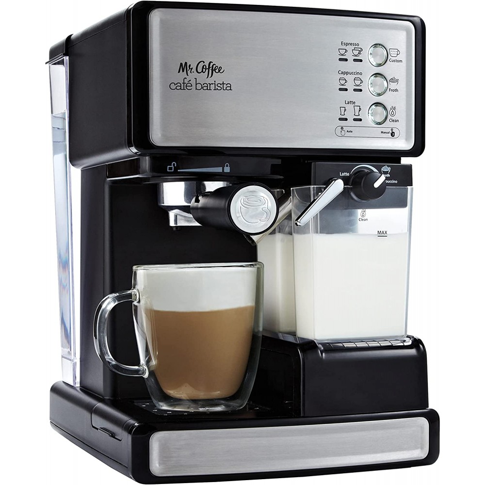 Mr. Coffee Espresso and Cappuccino Machine Programmable Coffee Maker with Automatic Milk Frother and 15-Bar Pump Stainless Steel B007K9OIMU