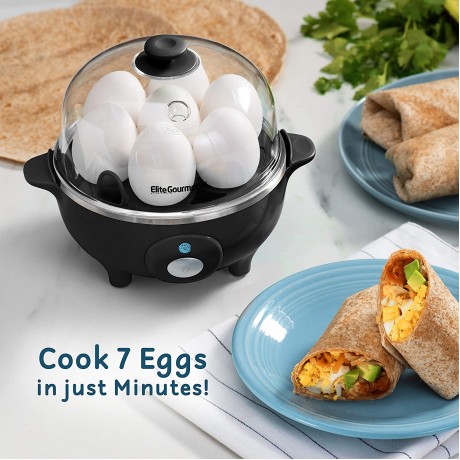 Elite Gourmet EGC-007B Rapid Egg Cooker 7 Easy-To-Peel Hard Medium Soft Boiled Eggs Poacher Omelet Maker Auto Shut-Off Alarm 16-Recipe Booklet BPA-Free Black B01EX7RQJI