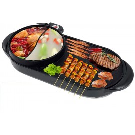 2 in 1 Household Multifunctional Non-Stick Teppanyaki Grill Shabu pot 1360W Electric Grill and Hot Pot with 5 Adjustments B09S5SB3S7