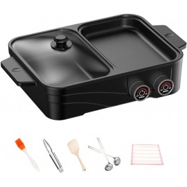 Electric Grill Indoor Hot Pot with Glass Lid & Removable Non-Stick Grill Plate,Separate Dual Temperature Contral for 2-8 People Family Gathering Friend Meeting Party black B09WMBJDDN