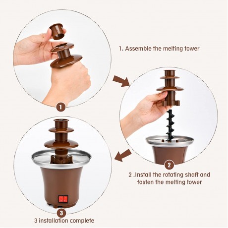 Chocolate Fountain 3 Tiers Electric Melting Machine Chocolate Fondue Fountain with 6pcs Forks ,Stainless Steel Cascading Mini Hot Chocolate Fondue Pot Fountain Party Fondue Home Party for Nacho Cheese BBQ Sauce Fruit,Ranch Liqueurs B09TVTRJ93