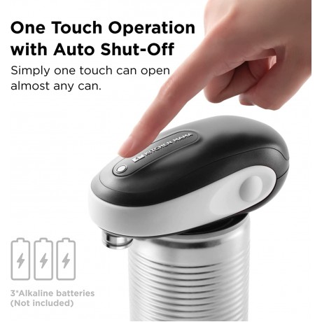 Kitchen Mama One-To-Go Electric Can Opener: Open Cans with One Press- Auto Detect Any Can Shapes Auto-Stop As Task Completes No Sharp Edge Handy with Lid Lift Battery Operated Can Opener White B09HXQ22P1
