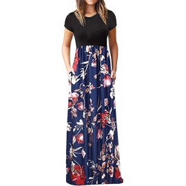 Sayhi ❁ Women Casual Short-Sleeved Printed Round Neck Maxi Dress Summer Dress Long Length Beach Dress B07RWBH1QF